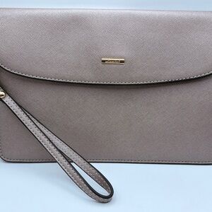 Lancaster Taupe Clutch Bag Wrist Strap Textured Magnetic Women’s